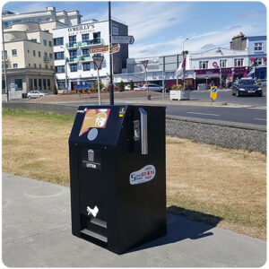 PEL Waste Reduction Equipment PEL240SSB SolarStreetBin™ IoT litter Bin on the Prom in Salthill Galway