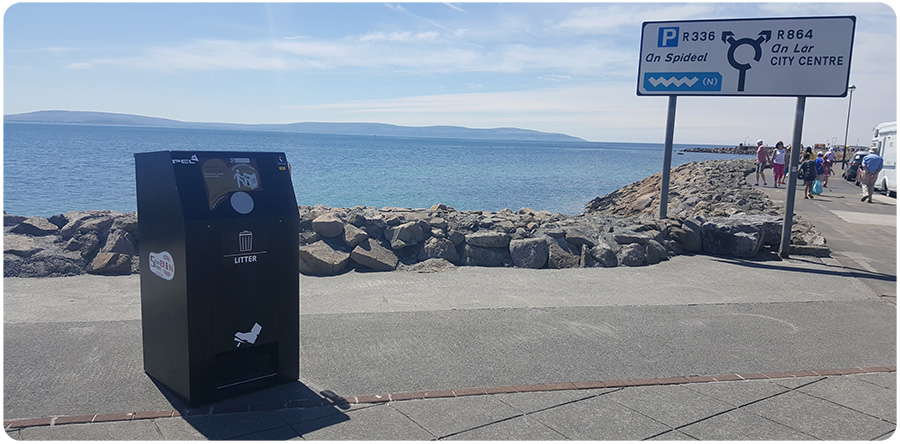 PEL240SSB IoT SolarStreetBin™ Litter Bin Installed on the Promenade Salthill Galway