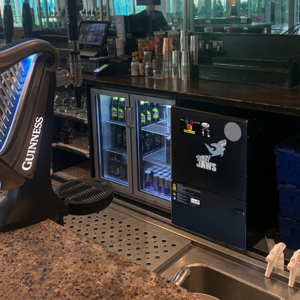 PEL BB01 baby jaws glass bottle crusher under counter behind bar in pub for reducing glass waste