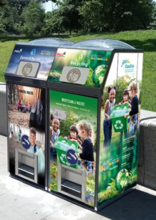 solar powered britebin compacting bin trash can litter hospital
