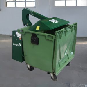 Bin Compactor on factory floor with large 660litre bin inside