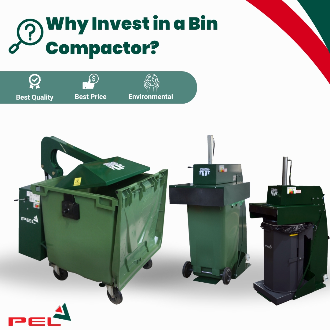 text stating why invest in a bin compactor with three machines at forefront of image
