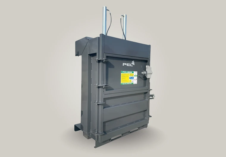 PEL2000A high-capacity baler designed for businesses generating large quantities of cardboard or plastic waste.