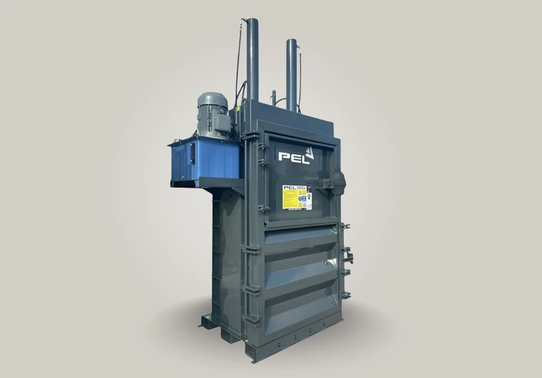 High-capacity PEL3500A baler creating dense 250–350kg bales for efficient recycling in large premises.