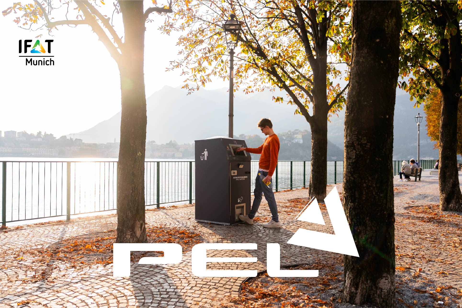 A member of the public using the Solar BriteBin 240L in preparation of IFAT Munich 2026