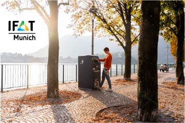 Member of the public using PEL Solar BriteBin in Italy in preparation for IFAT Munich 026